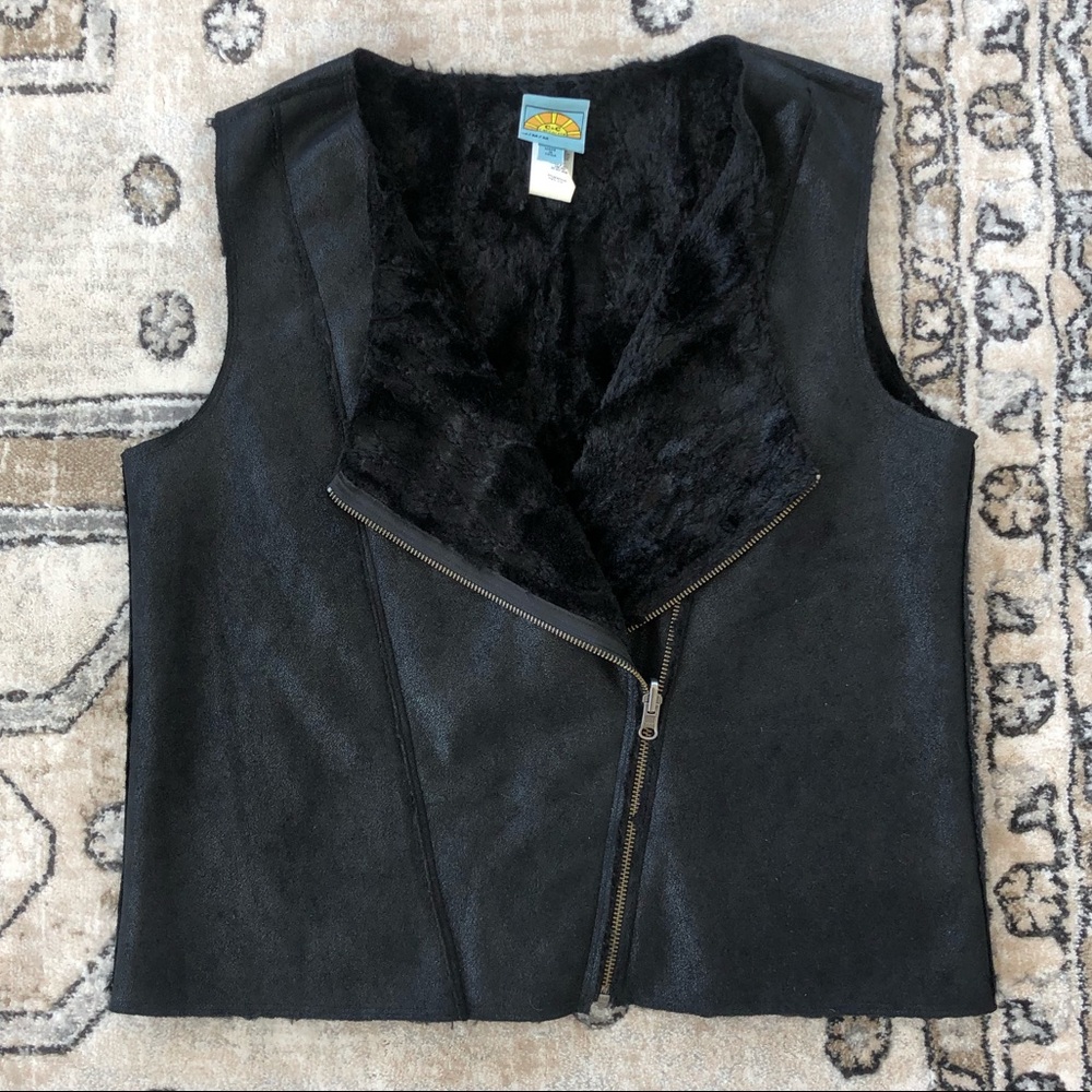 C&C California Black Reversible Fur Moto Vest - Picture 2 of 8
